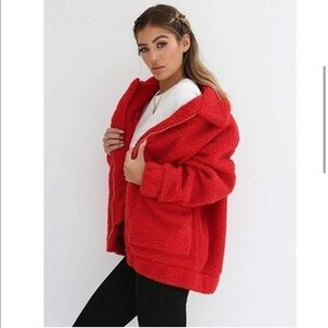 RED Teddy Bear Oversized Jacket